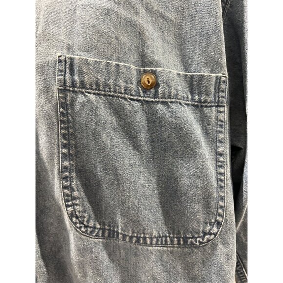 Vintage 90s CHAPS RALPH LAUREN Chambray Denim Shirt Mens 15 32/33 Blue Cotton - Picture 4 of 11